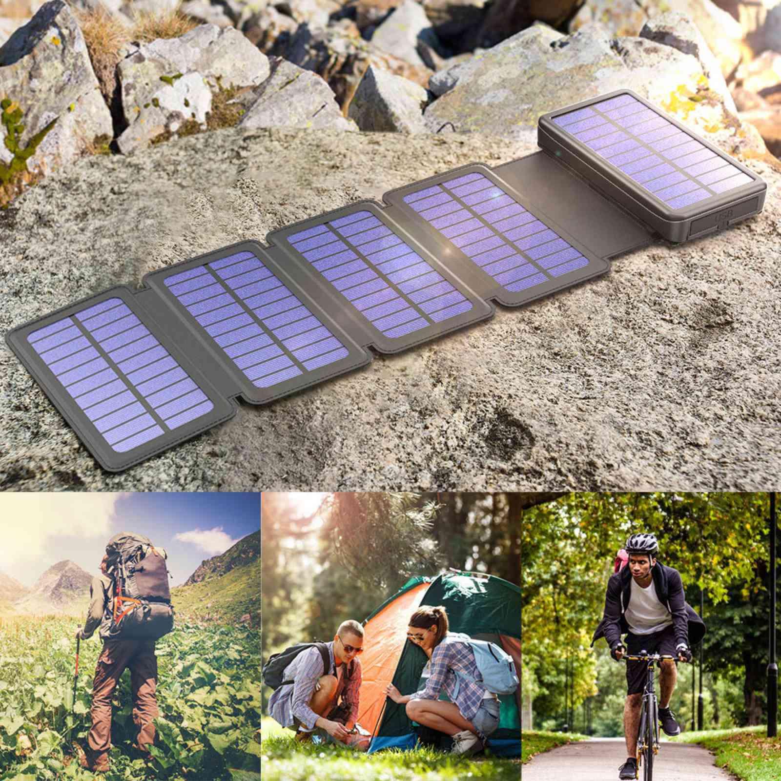 Solar Power Bank Waterproof wireless 30000mAh QI fastest charger 2 USB port with 3 and 5  pannels B-SPIN PTY LTD