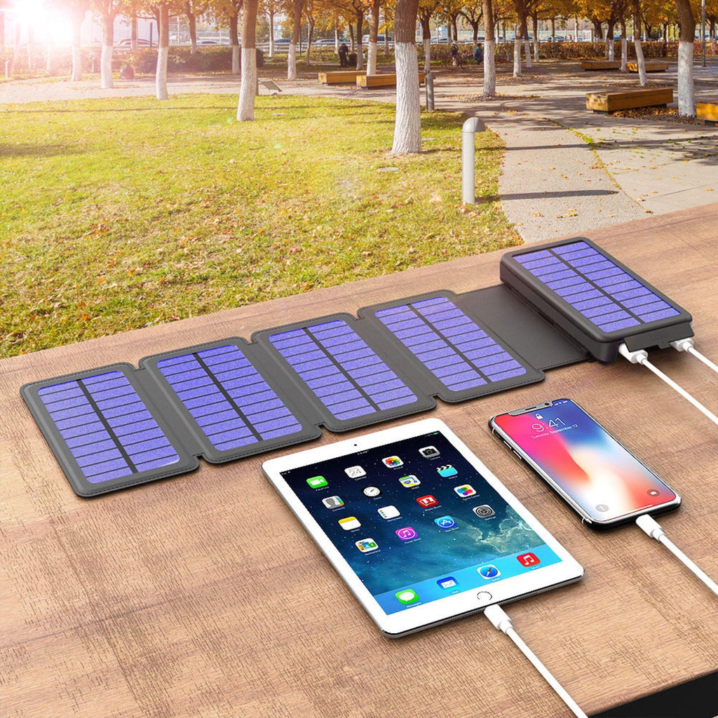 Solar Power Bank Waterproof wireless 30000mAh QI fastest charger 2 USB port with 3 and 5  pannels B-SPIN PTY LTD