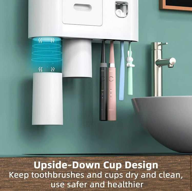 Magnetic 2 Cups Bathroom Toothbrush Holder Storage Rack Toothpaste Dispenser B-SPIN