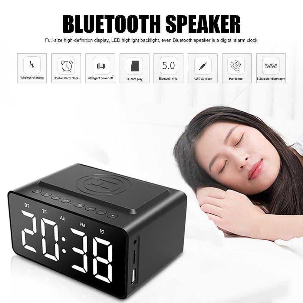 Wireless Charging Station LED Digital Alarm Clock FM Bluetooth Speaker All in 1