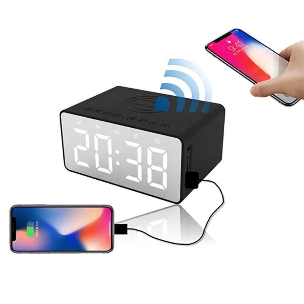 Wireless Charging Station LED Digital Alarm Clock FM Bluetooth Speaker All in 1