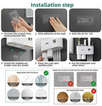 Magnetic 2 Cups Bathroom Toothbrush Holder Storage Rack Toothpaste Dispenser B-SPIN