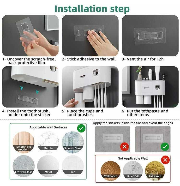 Magnetic 2 Cups Bathroom Toothbrush Holder Storage Rack Toothpaste Dispenser B-SPIN