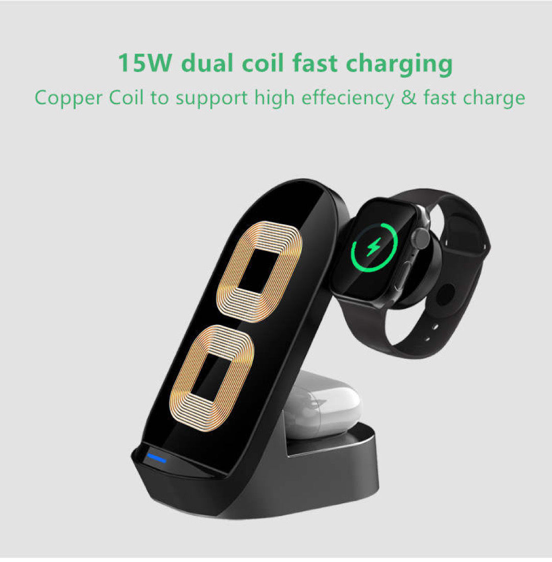 Wireless Charging Stand 15W 3 in 1 Wireless Charger Dock Station B-SPIN PTY LTD