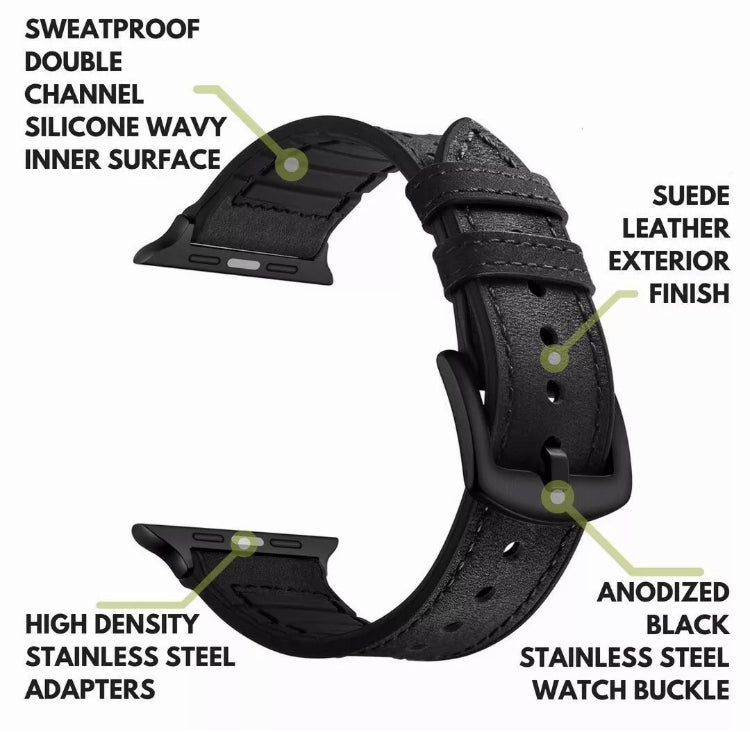 Genuine Leather Silicone Band Strap for Apple iWatch Series  38/45mm B-SPIN PTY LTD