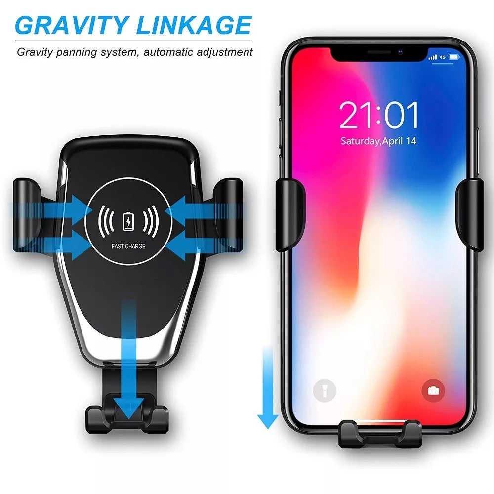 Fast Charger With Qi Wireless Car Holder Gravity Mount Universal Compatibility