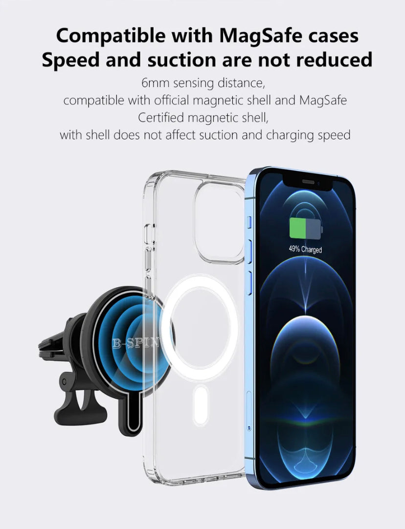 Car Charger Mount 15W MagSafe Fast Wireless Charging for Apple iPhone B-SPIN PTY LTD