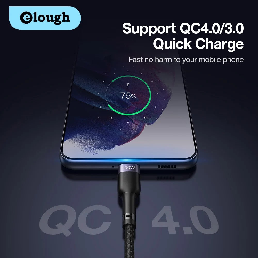 eLough 100W Type C to C Cable Fast Charging Charger Android Samsung B-SPIN PTY LTD