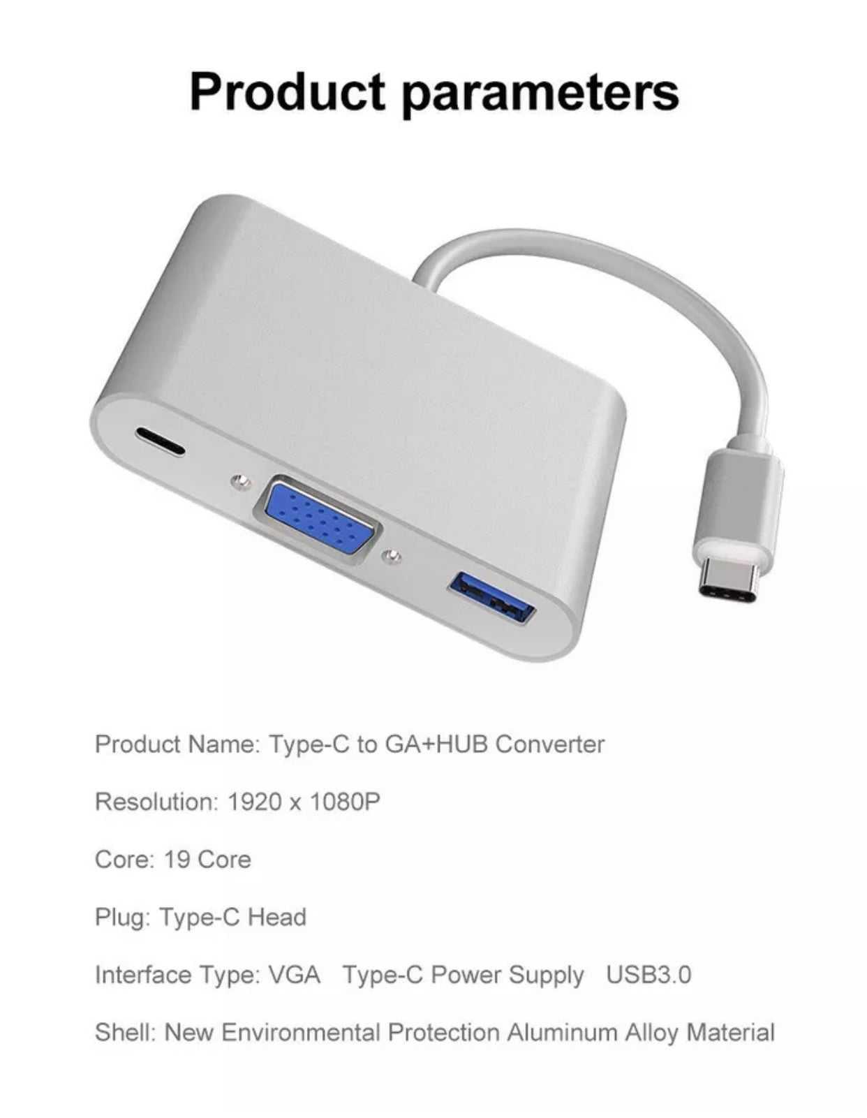 Type-C 3.1 to 4K +VGA Port USB-C HUB Adapter Converter For MacBook/Windows