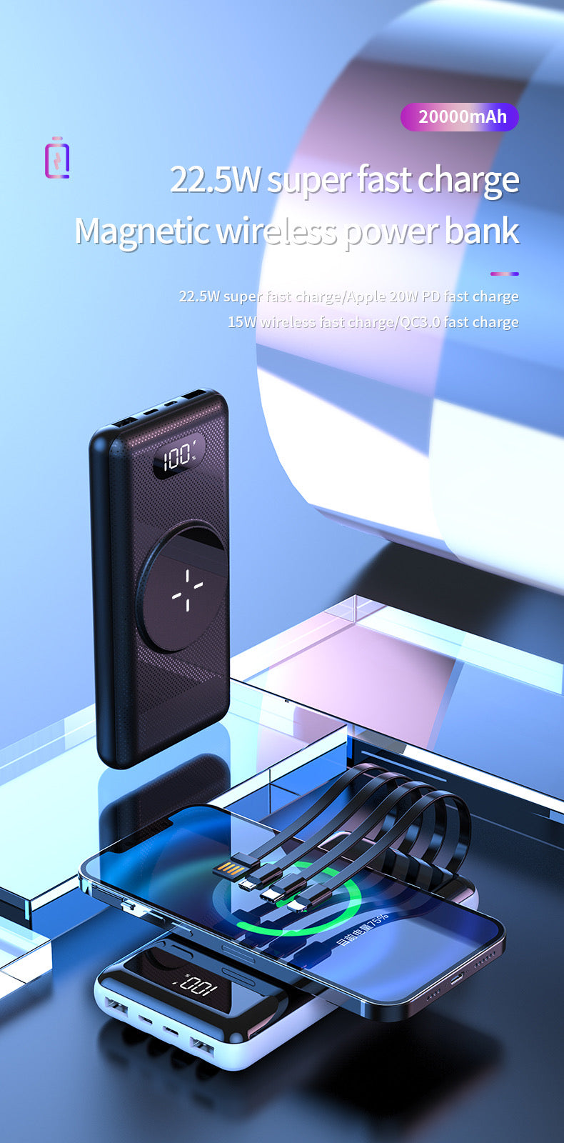 For iPhone magsafe 14 13 12 Power Bank PD 22W 20000mAh Magnetic Wireless Charger B-SPIN PTY LTD
