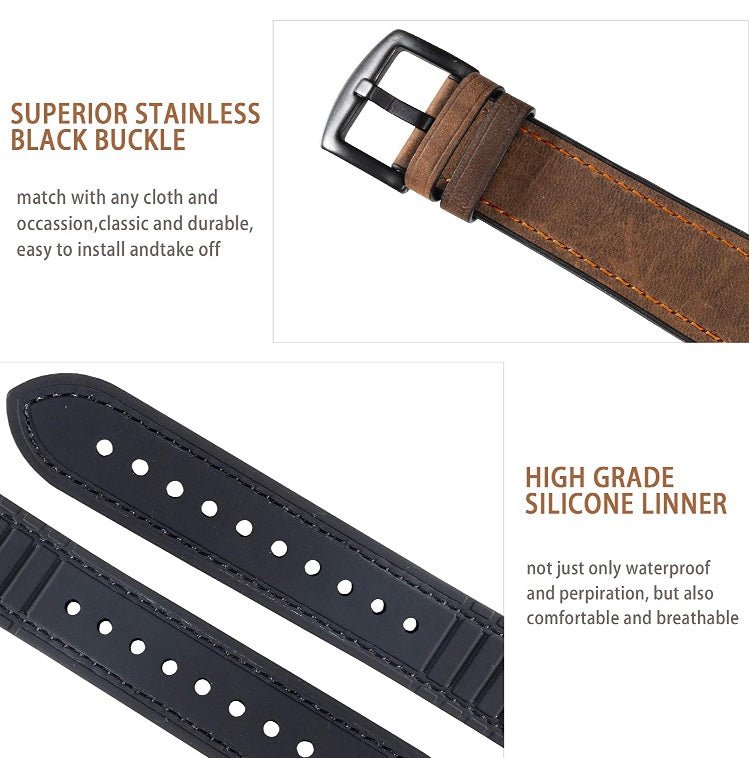 Genuine Leather Silicone Band Strap for Apple iWatch Series  38/45mm B-SPIN PTY LTD