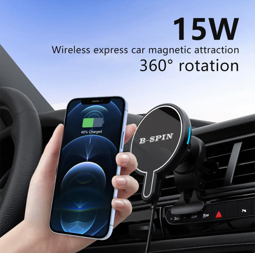 Car Charger Mount 15W MagSafe Fast Wireless Charging for Apple iPhone B-SPIN PTY LTD