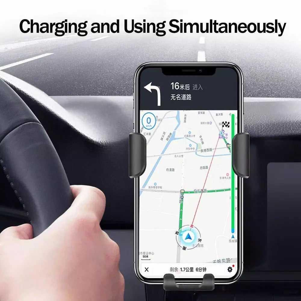 Fast Charger With Qi Wireless Car Holder Gravity Mount Universal Compatibility
