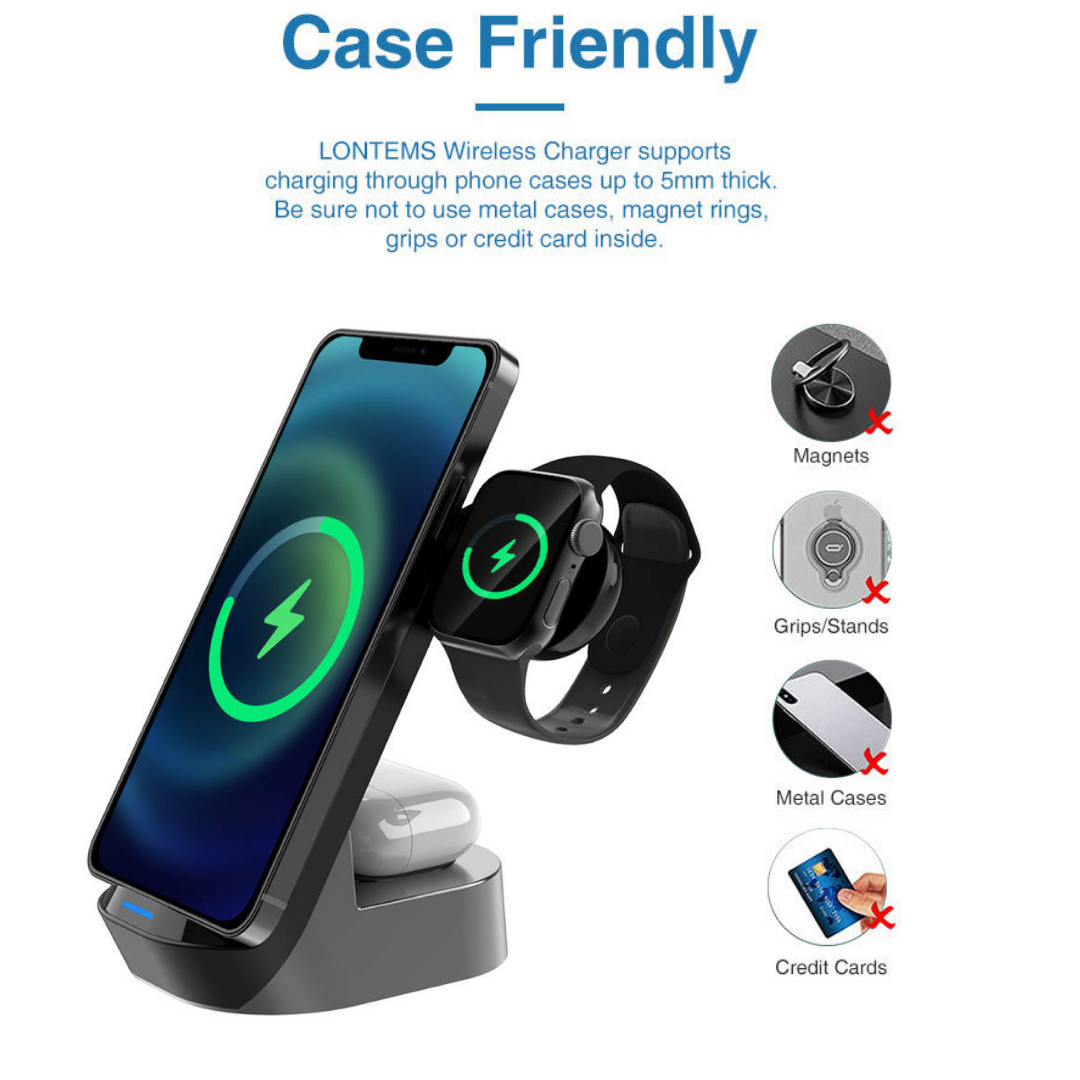 Wireless Charging Stand 15W 3 in 1 Wireless Charger Dock Station B-SPIN PTY LTD