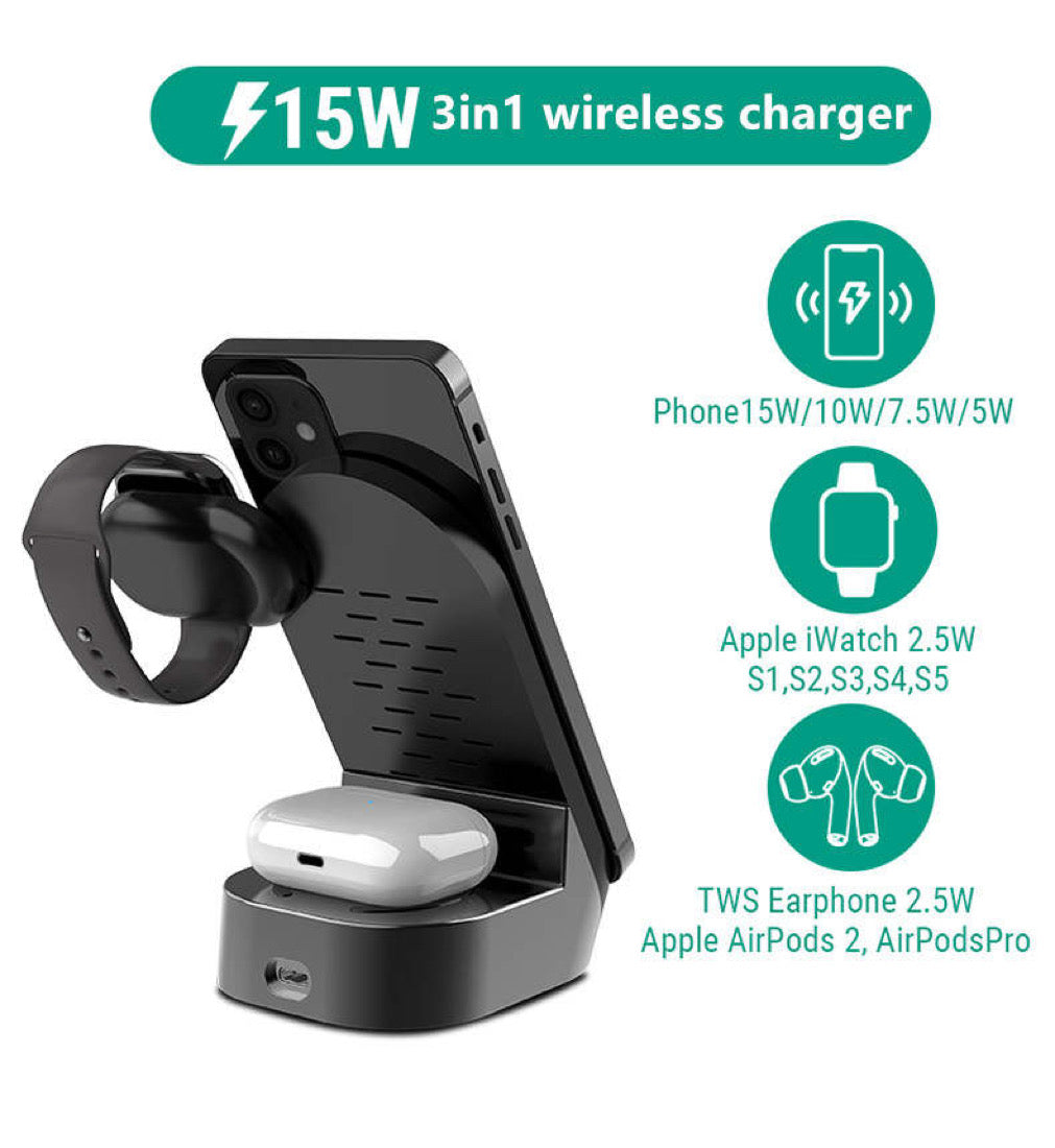Wireless Charging Stand 15W 3 in 1 Wireless Charger Dock Station B-SPIN PTY LTD