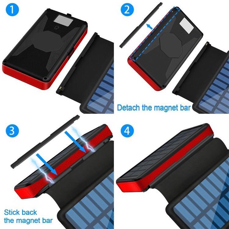 Solar Power Bank Waterproof wireless 30000mAh QI fastest charger 2 USB port with 3 and 5  pannels B-SPIN PTY LTD