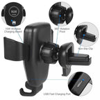 Fast Charger With Qi Wireless Car Holder Gravity Mount Universal Compatibility