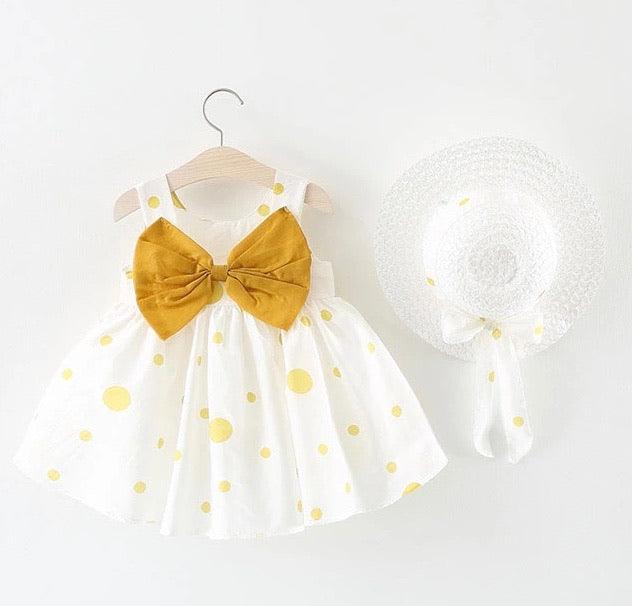 Baby Girl Dress With Hat & Bow Princess Summer Party 2pcs Cloth Sets Kids Floral