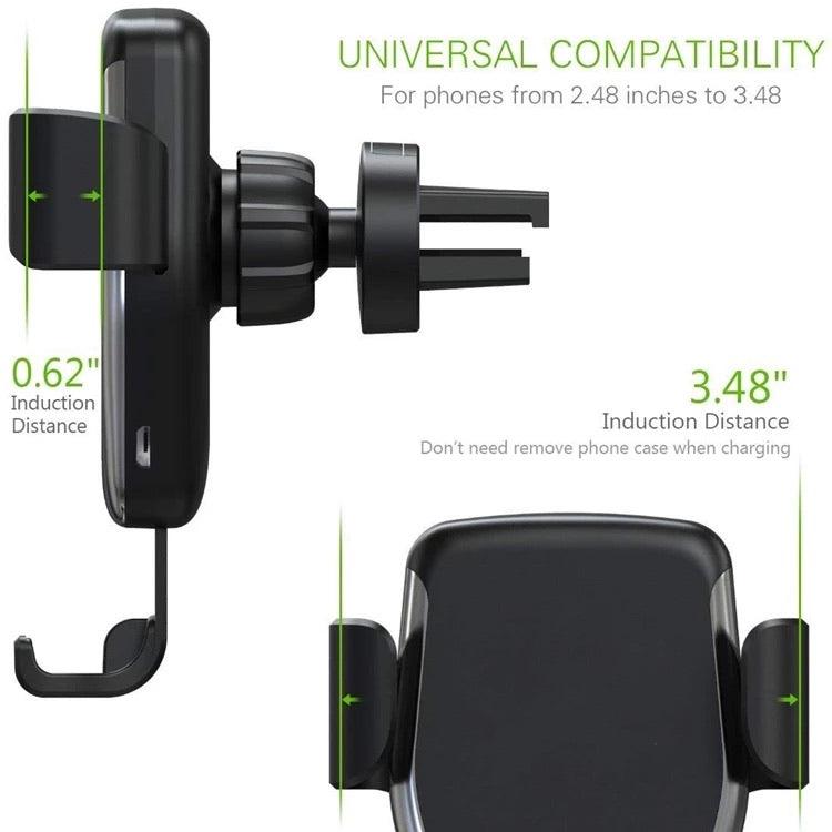 Fast Charger With Qi Wireless Car Holder Gravity Mount Universal Compatibility