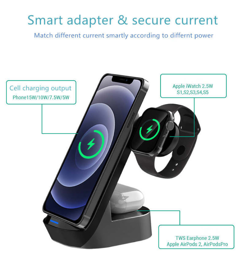 Wireless Charging Stand 15W 3 in 1 Wireless Charger Dock Station B-SPIN PTY LTD