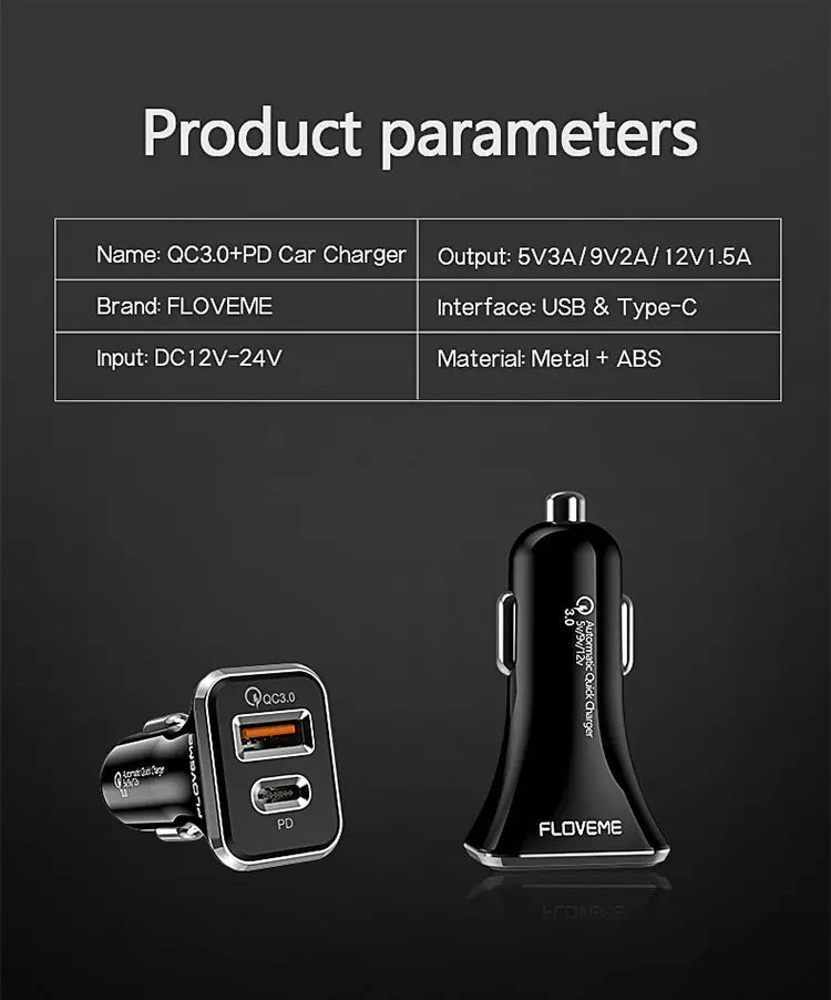 USB Car Charger Socket PD Type C and QC 3.0 Quick Charger B-SPIN PTY LTD