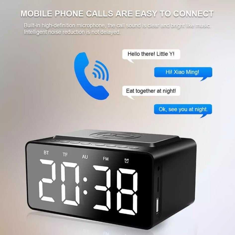 Wireless Charging Station LED Digital Alarm Clock FM Bluetooth Speaker All in 1