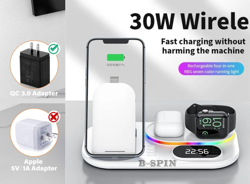 4 in 1 Wireless Fast Charger Dock Charging Station 30W   For iphone 14 13 Samsung B-SPIN PTY LTD