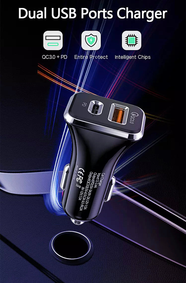 USB Car Charger Socket PD Type C and QC 3.0 Quick Charger B-SPIN PTY LTD