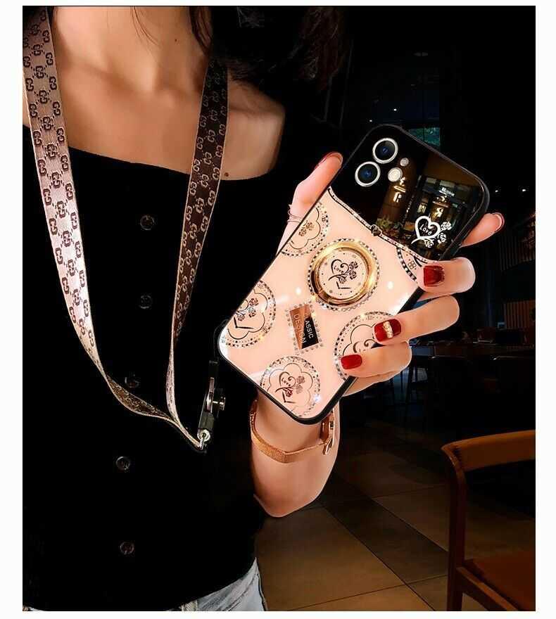 Luxury Mirror Heart Holder Camera Protective Case For iPhone