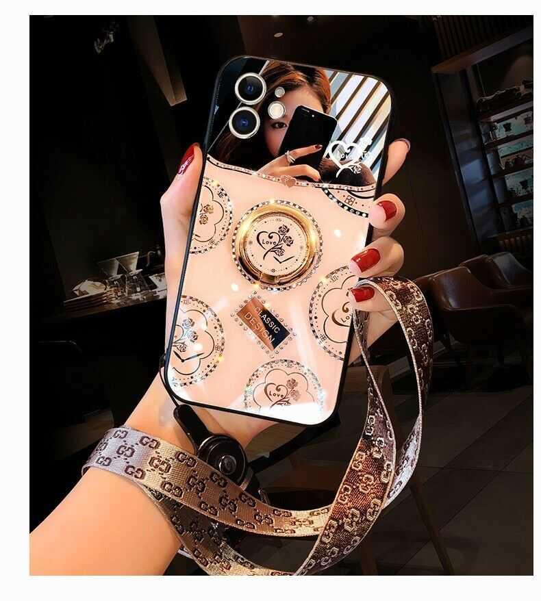 Luxury Mirror Heart Holder Camera Protective Case For iPhone