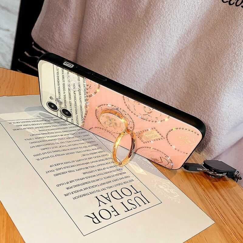 Luxury Mirror Heart Holder Camera Protective Case For iPhone