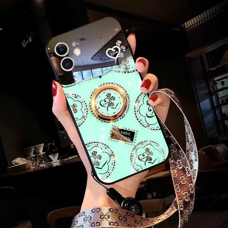 Luxury Mirror Heart Holder Camera Protective Case For iPhone
