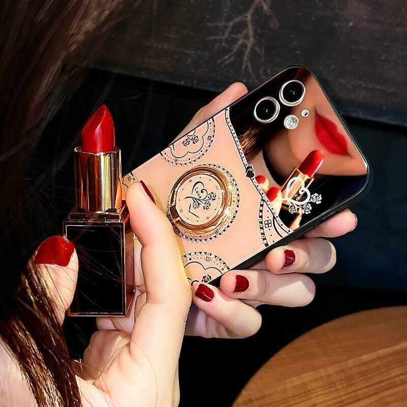 Luxury Mirror Heart Holder Camera Protective Case For iPhone