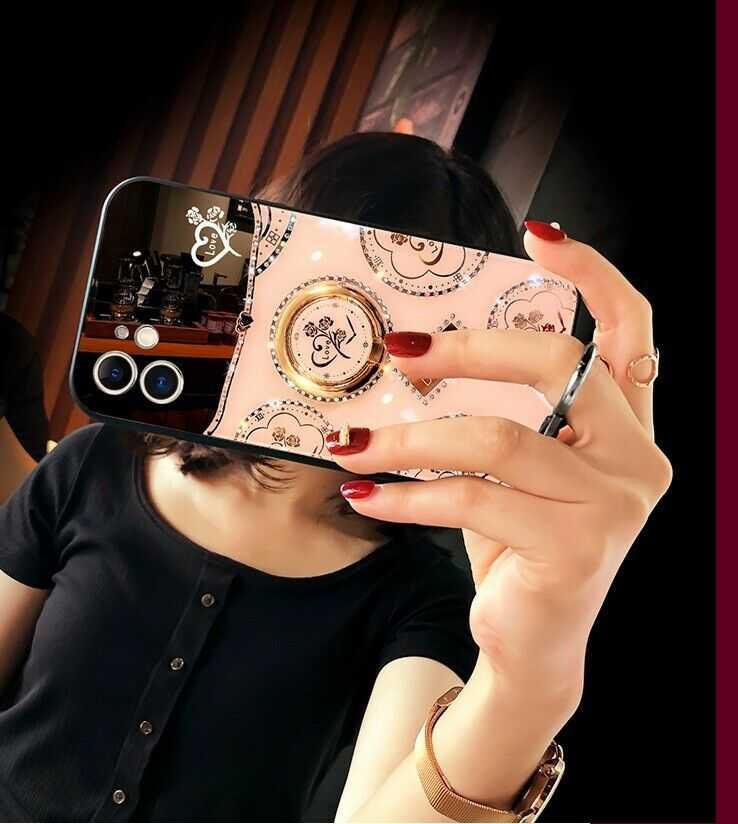 Luxury Mirror Heart Holder Camera Protective Case For iPhone