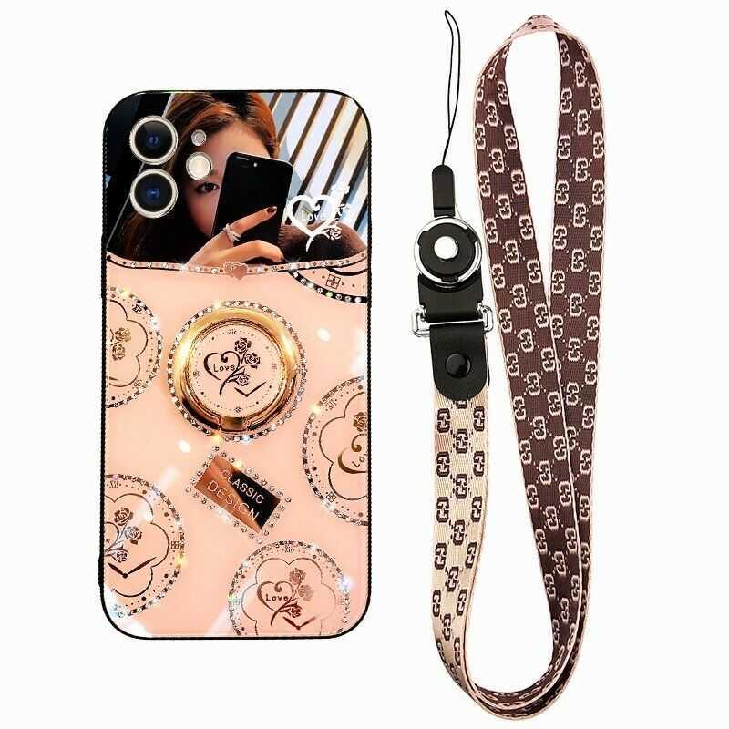 Luxury Mirror Heart Holder Camera Protective Case For iPhone