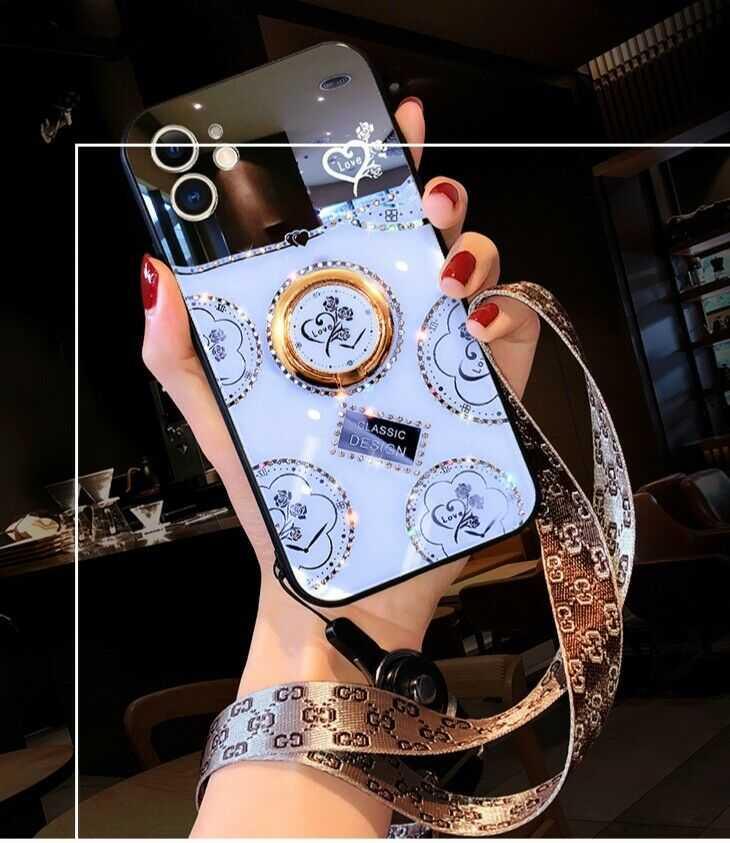 Luxury Mirror Heart Holder Camera Protective Case For iPhone
