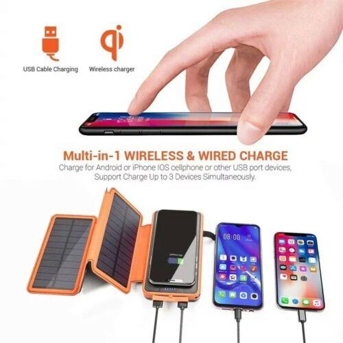 Solar Power Bank Waterproof wireless 30000mAh QI fastest charger 2 USB port with 3 and 5  pannels B-SPIN PTY LTD